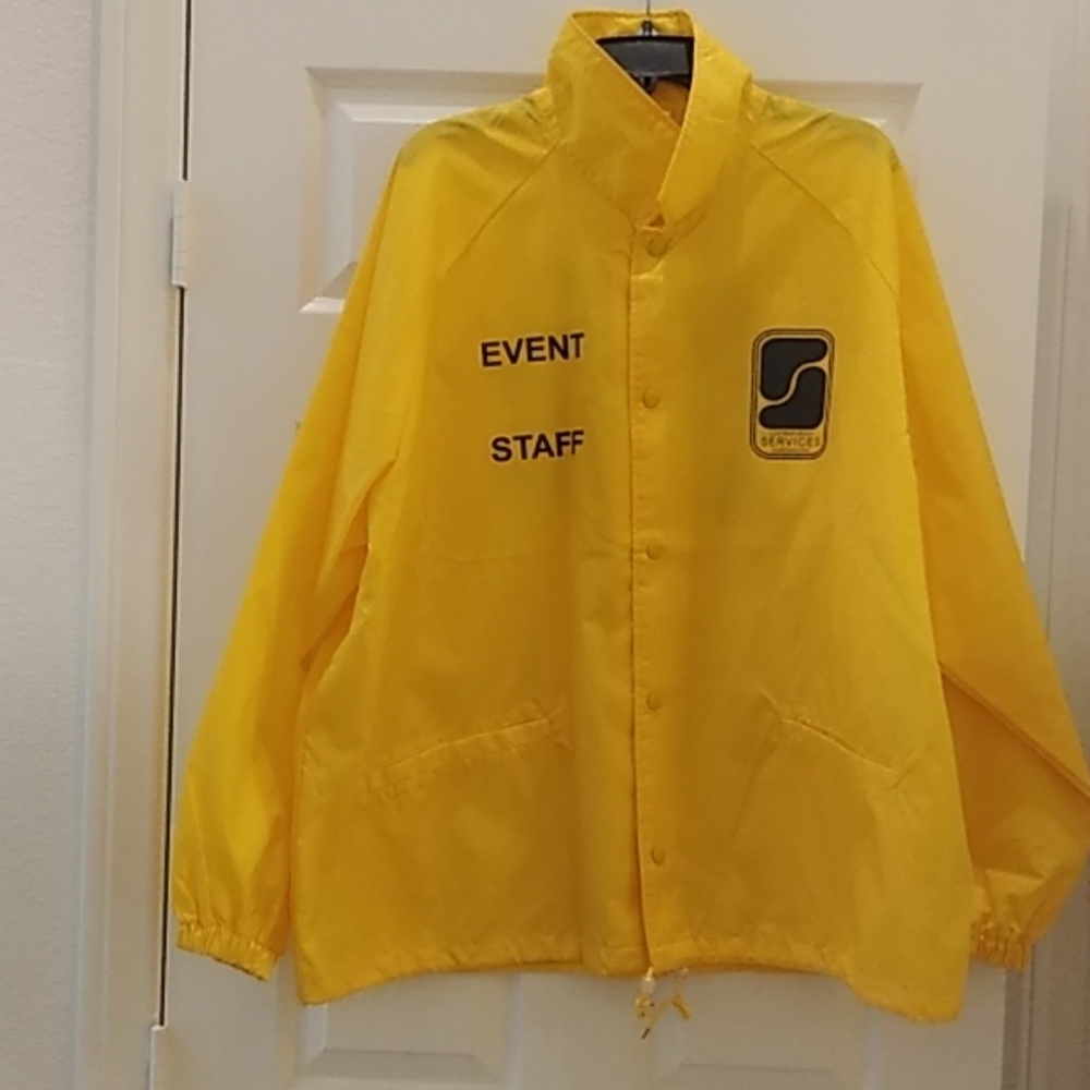 YELLOW WINDBREAKER- WRITING on BACK & FRONT